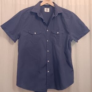 🙂EXPRESS Blue Front Pocket Military Style Short Sleeve Shirt Mens SZ L